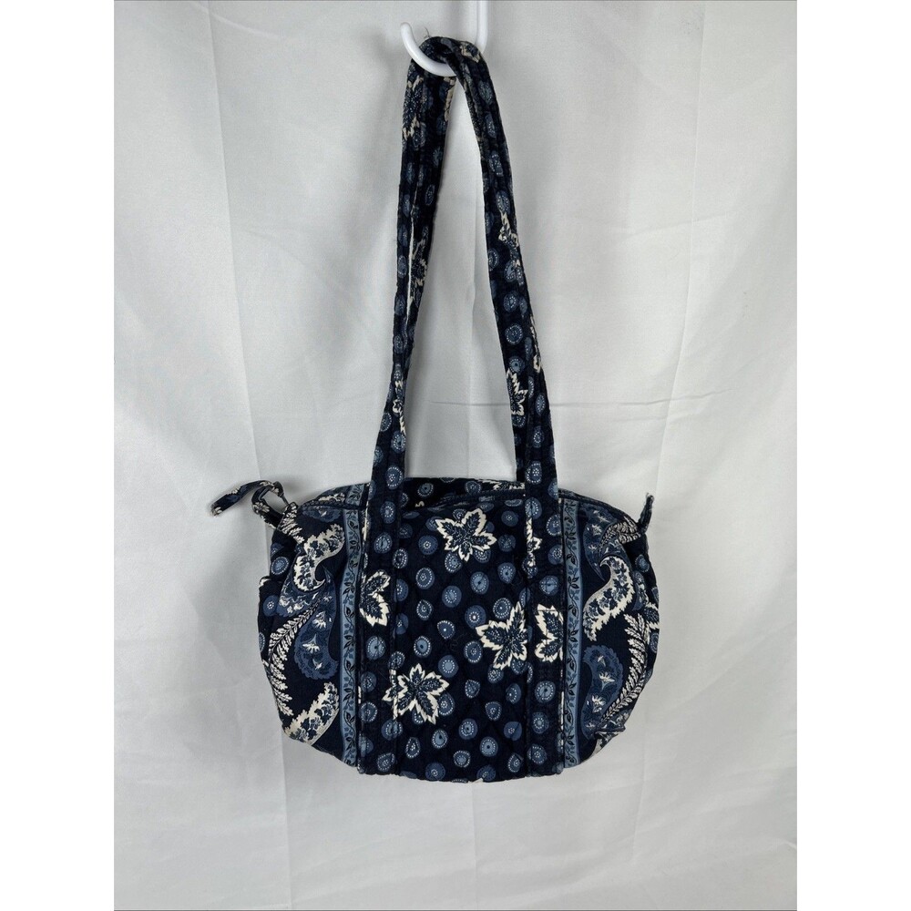 Vtg Vera Bradley Small Blue Duffel Bag Quilted Made in USA Leaf Paisley White